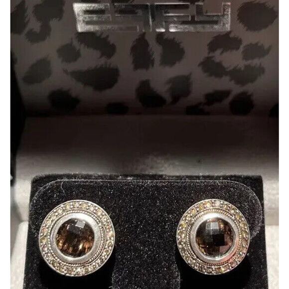 Effy Smoky Quartz earrings And Champagne Diamond Surround - Picture 1 of 12